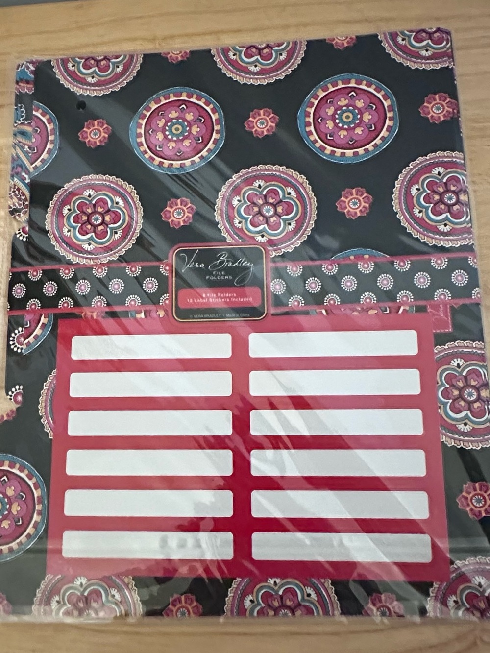Vera Bradley Black and Pink Medallion 6 File Folder set